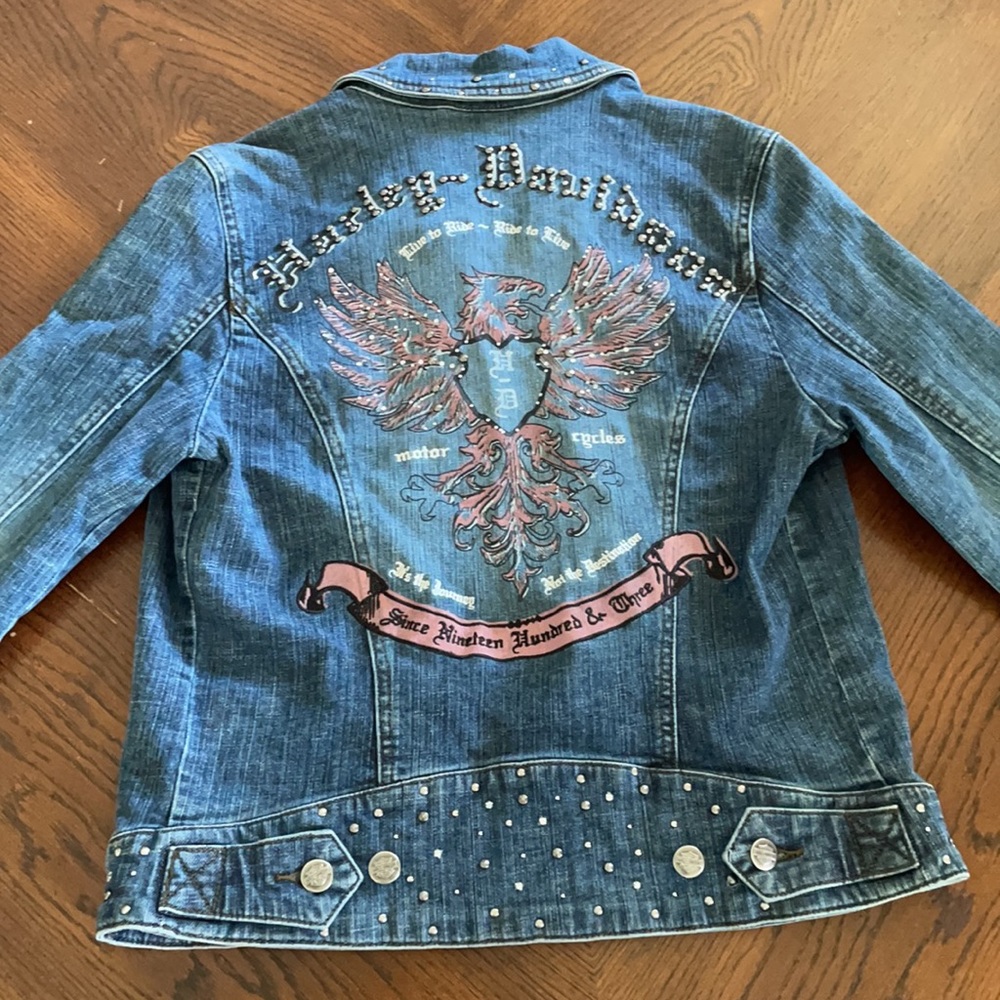 Harley-Davidson Denim Jacket with Pink Embroidered Crest